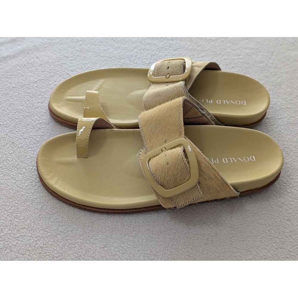 Donald Pliner Womens Lorenzo Haircalf Toe Ring Sandals Summer Straw Yellow Sz 7